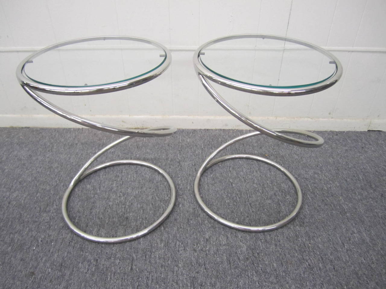 Stunning Pair of Chrome Pace Collection Spring Side Tables, Mid-Century Modern For Sale 3