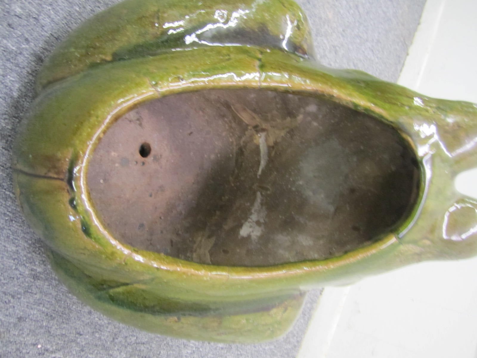 North American Charming Large Green Glaze Pottery Frog Planter Mid-Century Modern