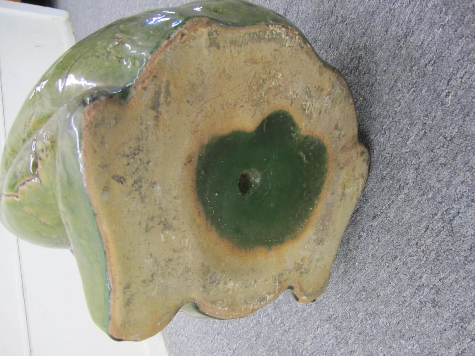 Mid-20th Century Charming Large Green Glaze Pottery Frog Planter Mid-Century Modern