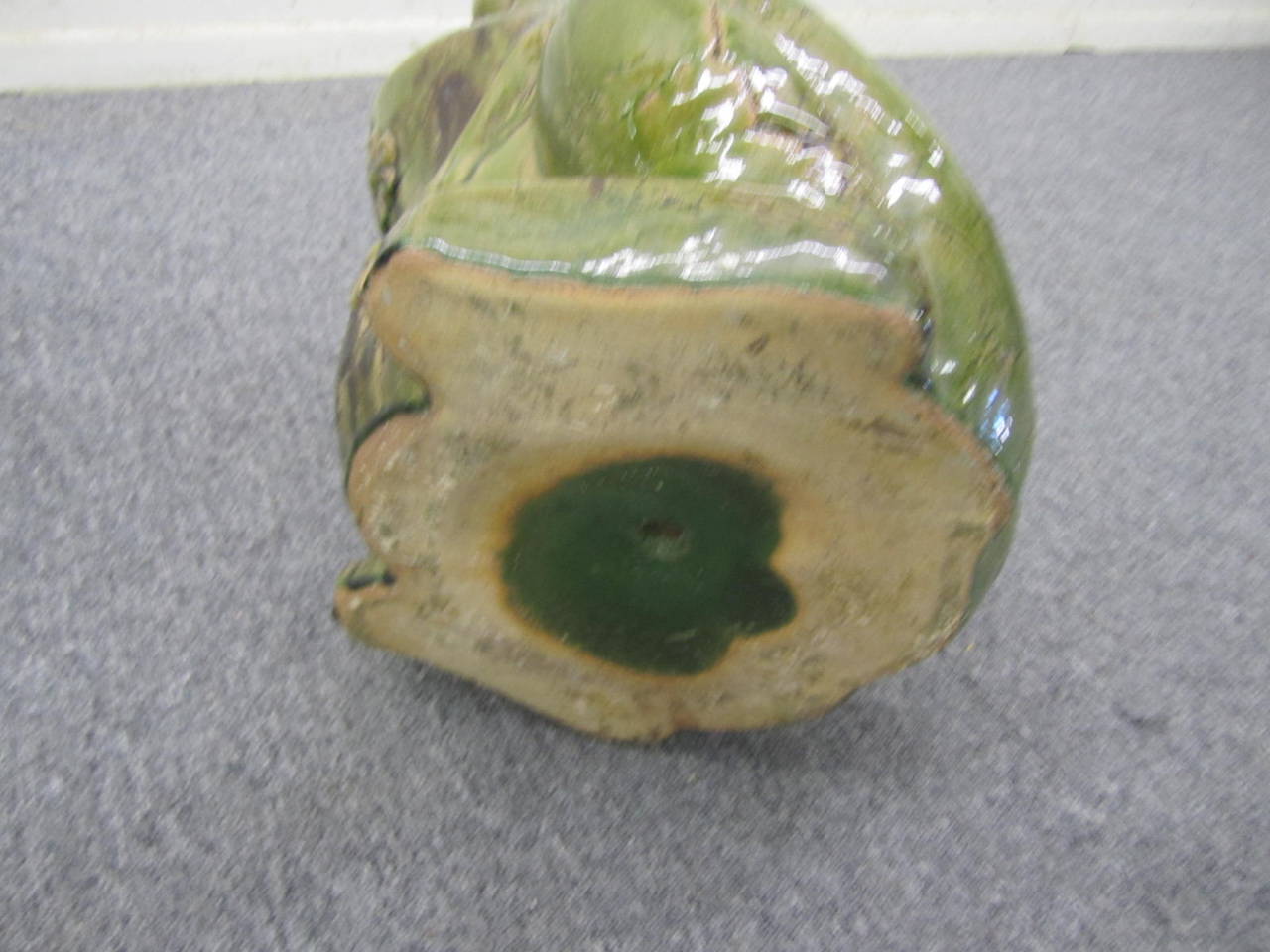 Charming Large Green Glaze Pottery Frog Planter Mid-Century Modern In Good Condition For Sale In Pemberton, NJ