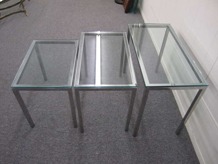 Set of 3 Milo Baughman Chrome and Glass Nesting Tables Mid-century Modern 2