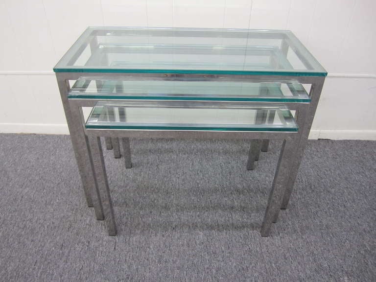 Set of 3 Milo Baughman Chrome and Glass Nesting Tables Mid-century Modern 3
