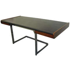 Sleek Ste-Marie and Laurent Mid-Century Modern, Chrome Leather Desk 