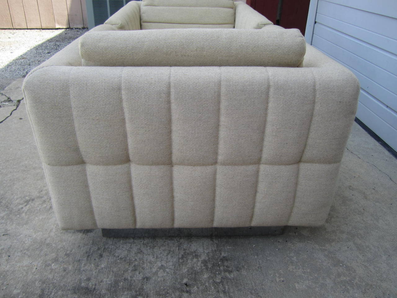 Mid-Century Modern Lovely Pair of Channel Tufted Milo Baughman Cube Chairs Chrome Base Mid-Century For Sale
