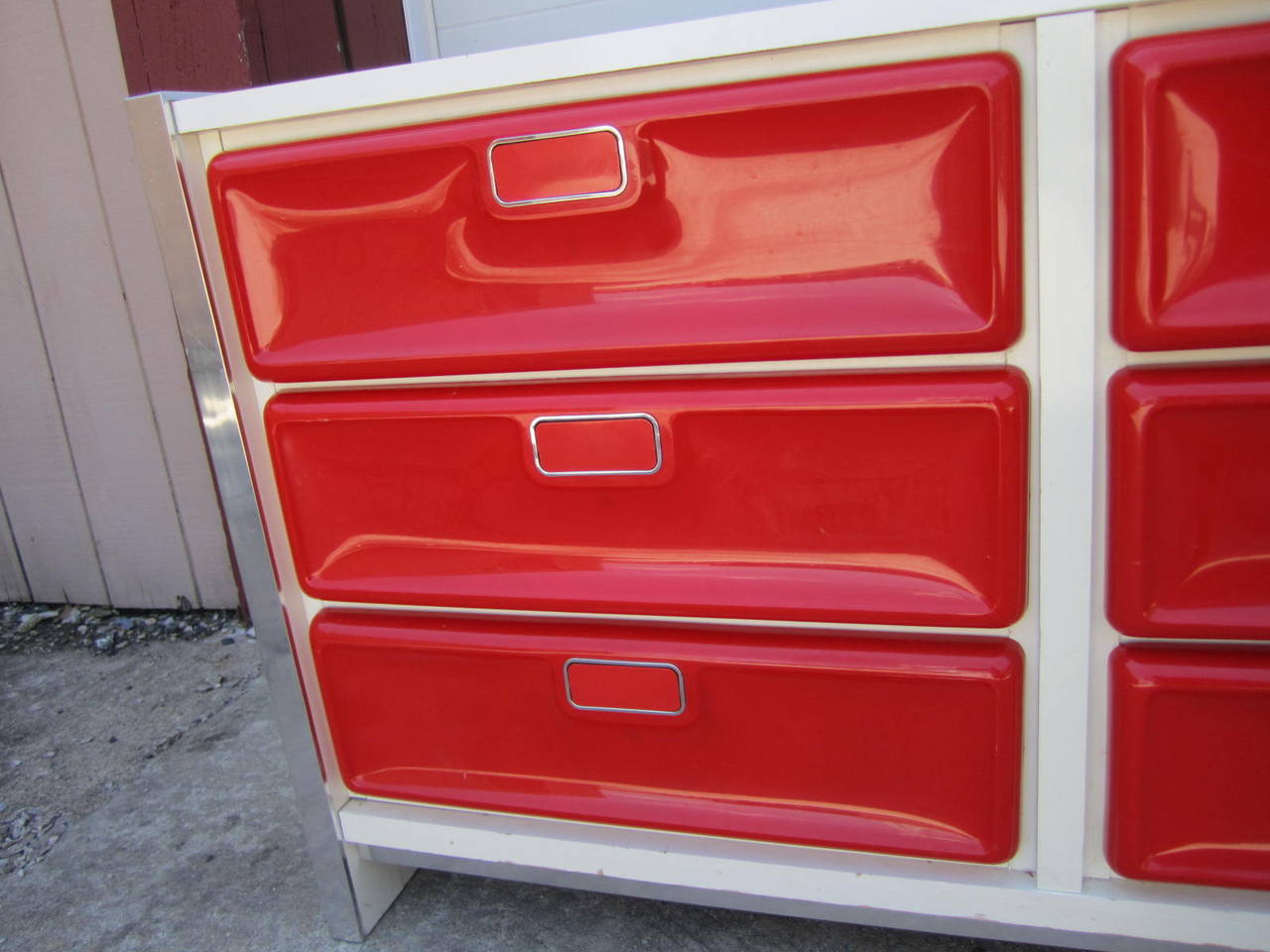 Mid-Century Modern Fantastic Pop Modern Red Plastic Front Credenza, Mid-Century For Sale