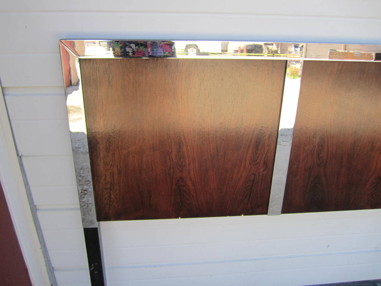 American King-Size Milo Baughman Rosewood and Chrome Headboard, Mid-Century Modern
