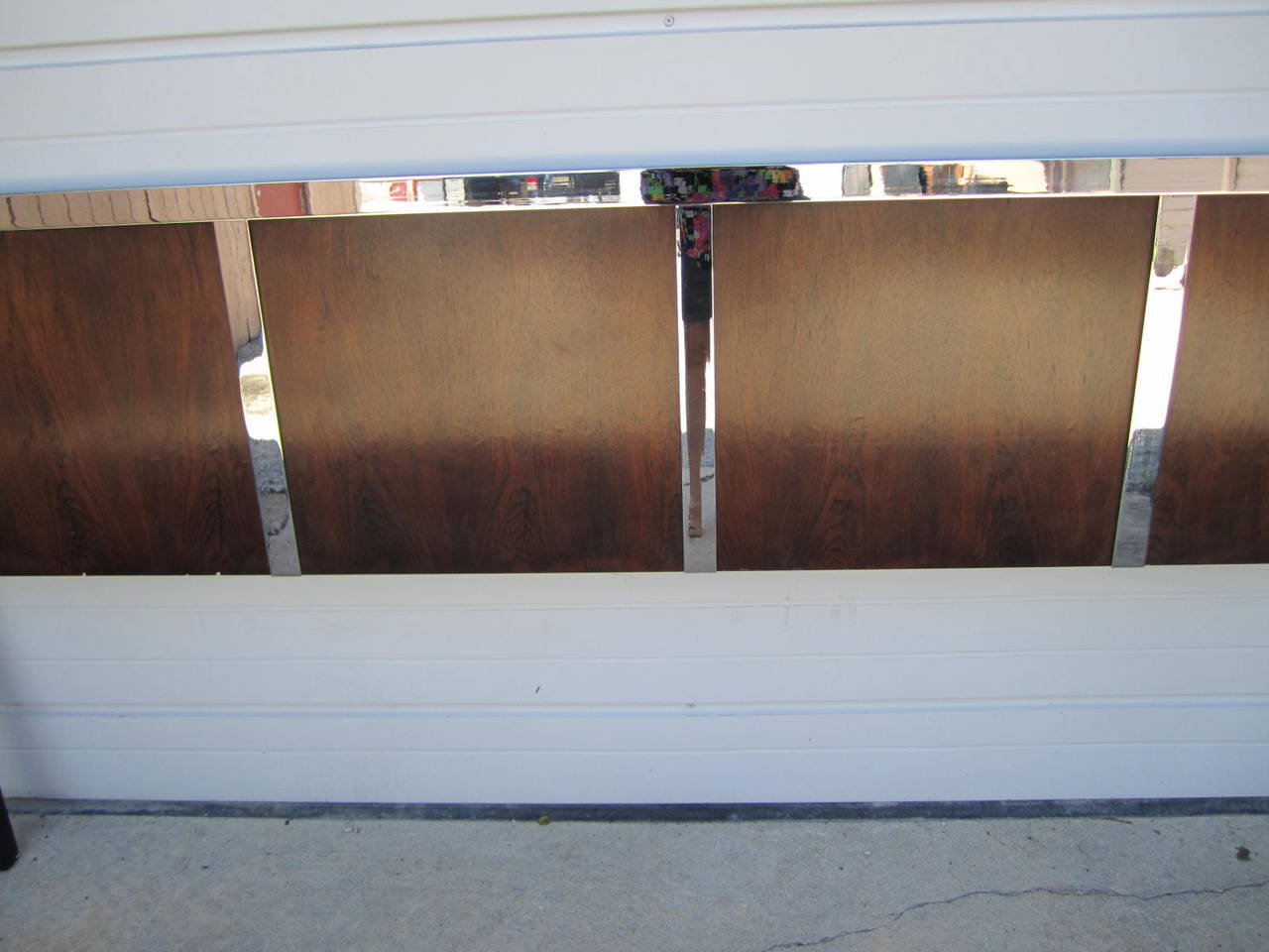 King-Size Milo Baughman Rosewood and Chrome Headboard, Mid-Century Modern 3