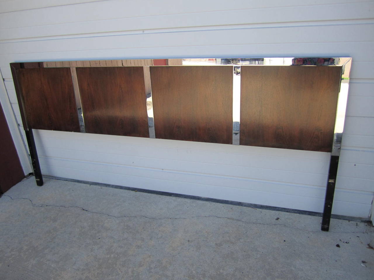 King-Size Milo Baughman Rosewood and Chrome Headboard, Mid-Century Modern 4