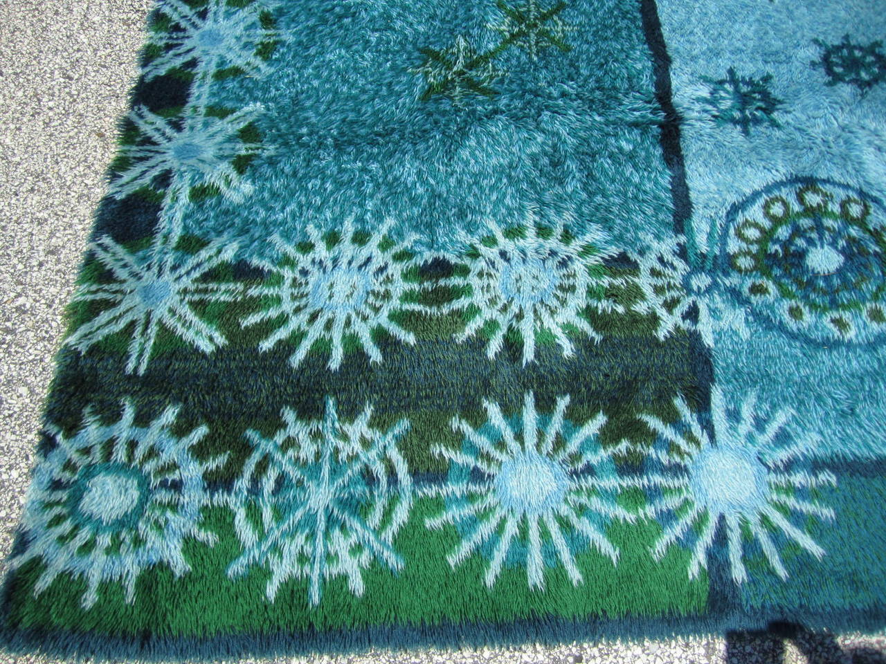 Norwegian Rya Rug Xl Abstract Vintage Scandinavian Rya Rug Mid-Century Modern at 1stDibs