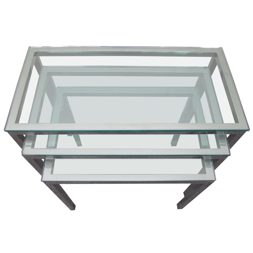 Set of 3 Milo Baughman Chrome and Glass Nesting Tables Mid-century Modern