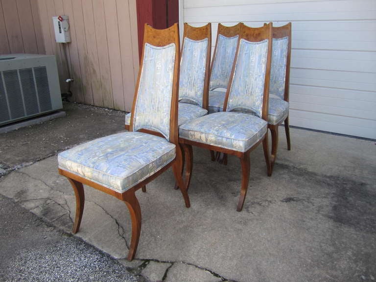 6 American Mid-century Modern Burled Wood Dining Chairs Klismos Style For Sale 3