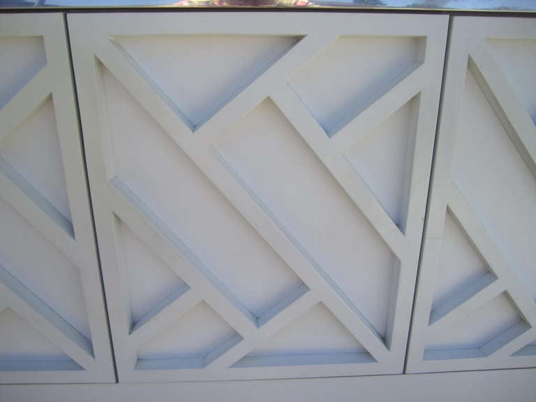 Hollywood Regency Milo Baughman style White Lattice and Chrome 60