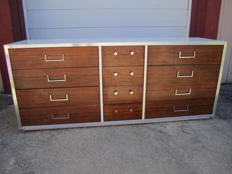 Handsome Milo Baughman Style Rosewood and Chrome Tall Dresser Mid-century Modern For Sale 4