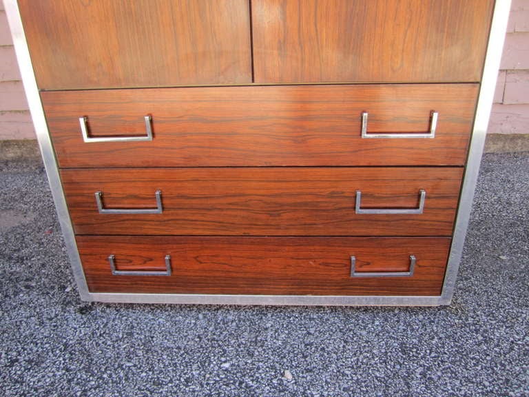 Handsome Milo Baughman Style Rosewood and Chrome Tall Dresser Mid-century Modern For Sale 3