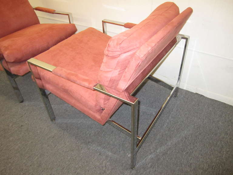 Stunning Pair of Milo Baughman Chrome Cube Chairs, Mid-Century Modern In Good Condition In Pemberton, NJ