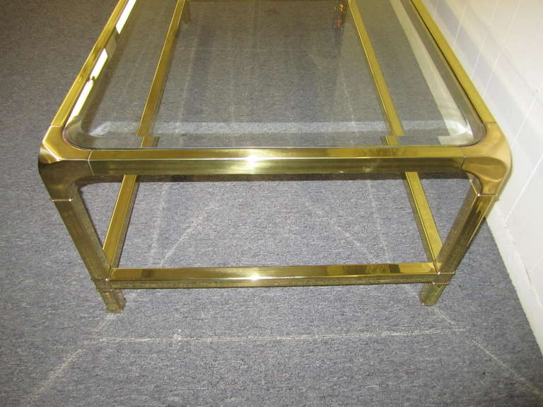 Late 20th Century Brilliant Solid Brass Mastercraft Coffee Table Hollywood Regency Modern For Sale