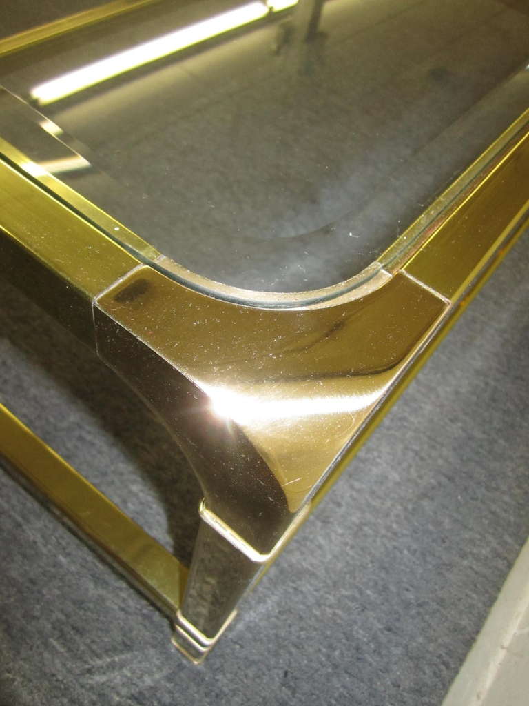 Brilliant Solid Brass Mastercraft Coffee Table Hollywood Regency Modern In Excellent Condition In Pemberton, NJ