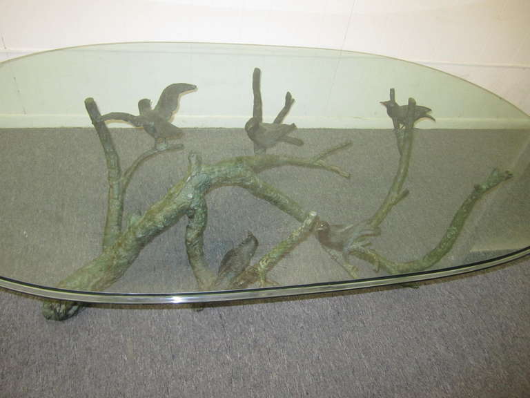 Large and Heavy Bronze Tree Birds Coffee Table in the Manner of Giacometti