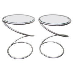 Stunning Pair of Chrome Pace Collection Spring Side Tables, Mid-Century Modern
