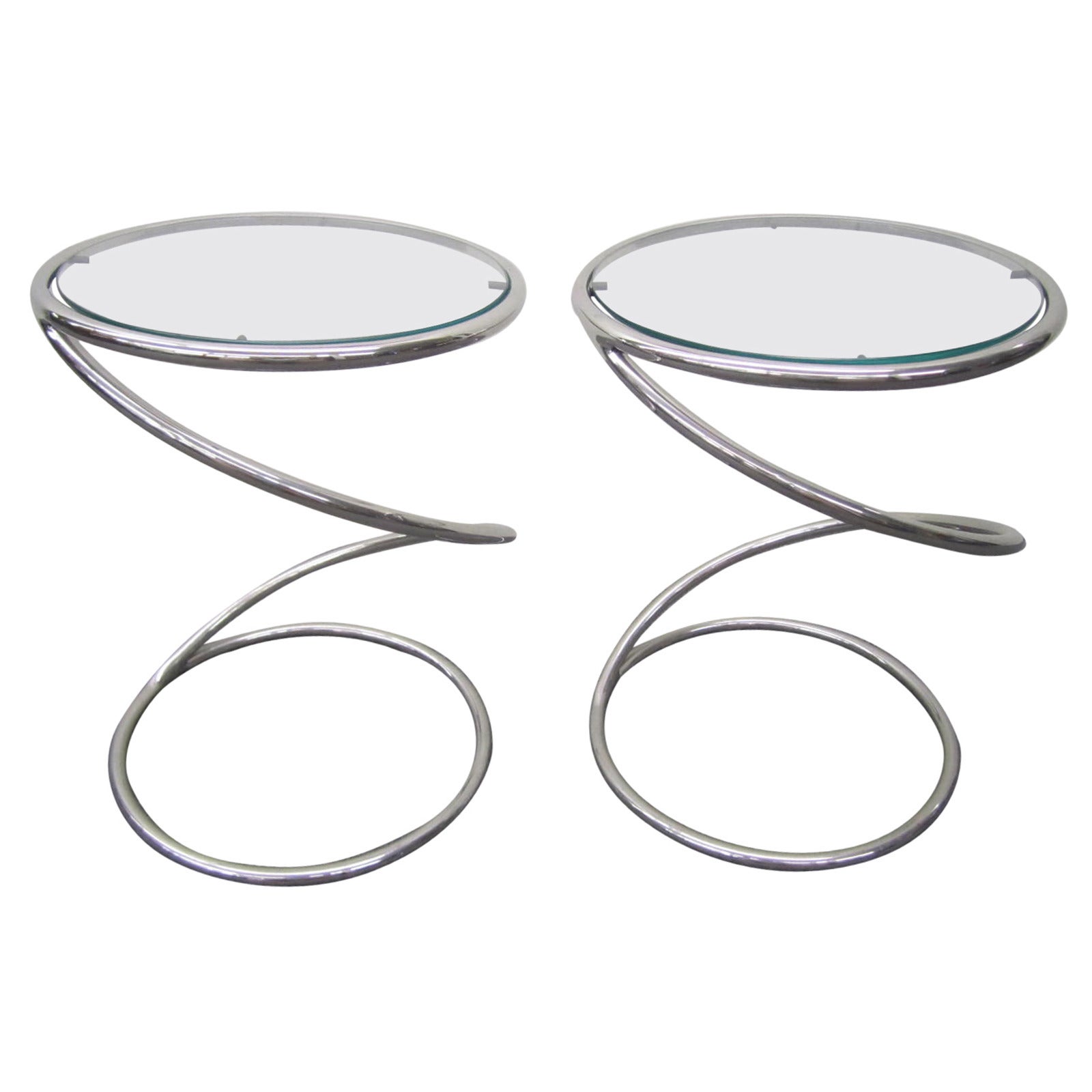 Stunning Pair of Chrome Pace Collection Spring Side Tables, Mid-Century Modern For Sale