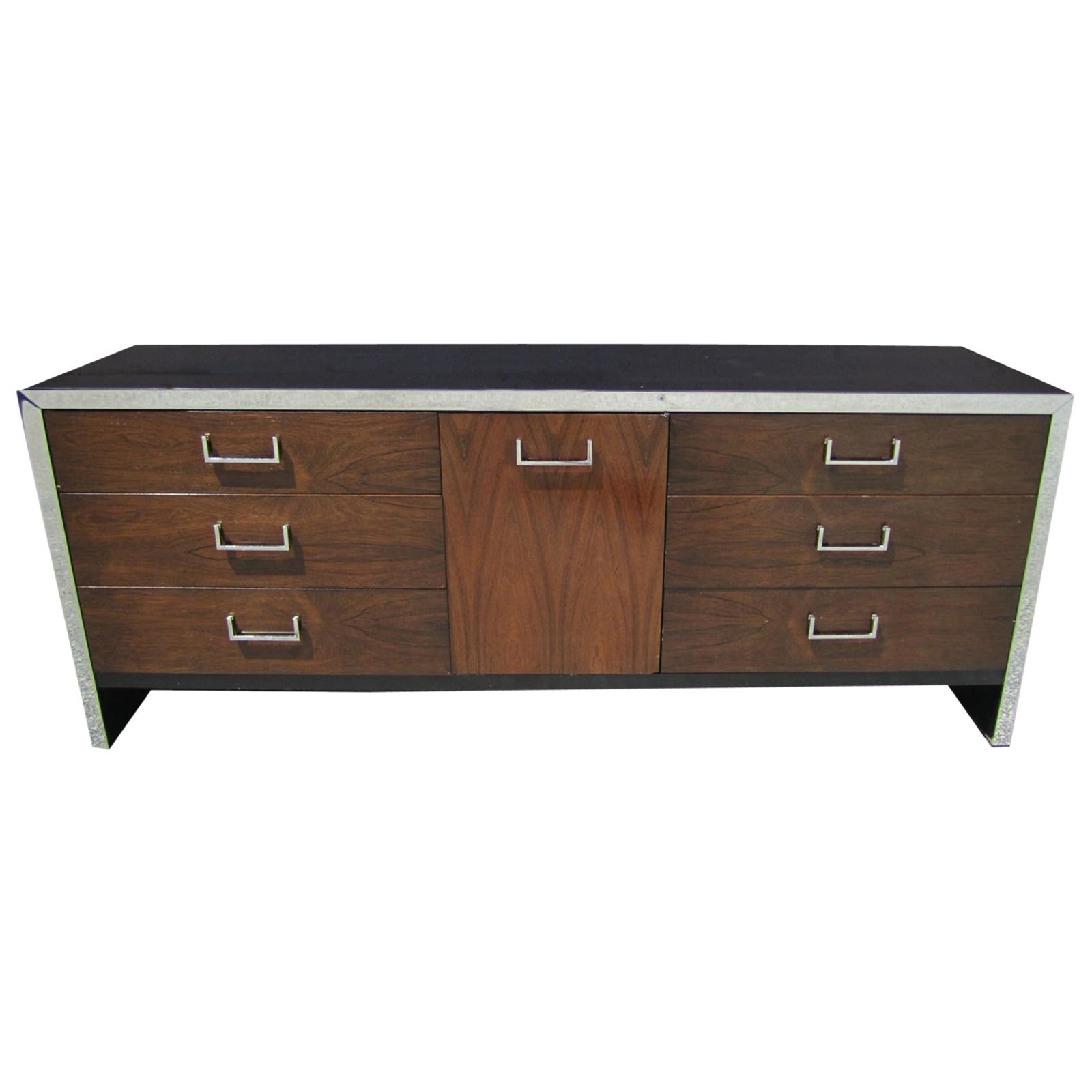 Milo Baughman Style Black Lacquer and Rosewood Dresser, Mid-Century Modern For Sale