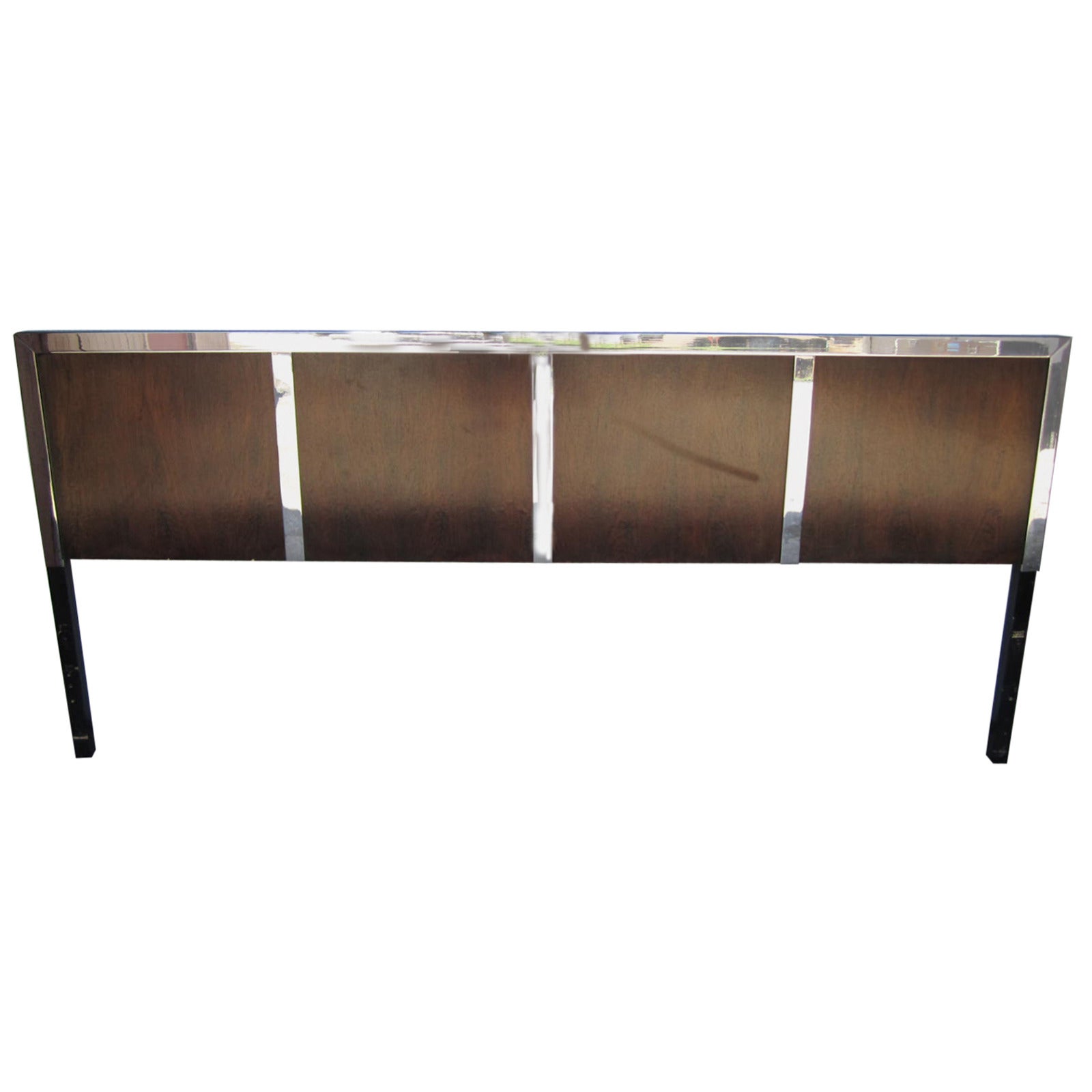 King-Size Milo Baughman Rosewood and Chrome Headboard, Mid-Century Modern