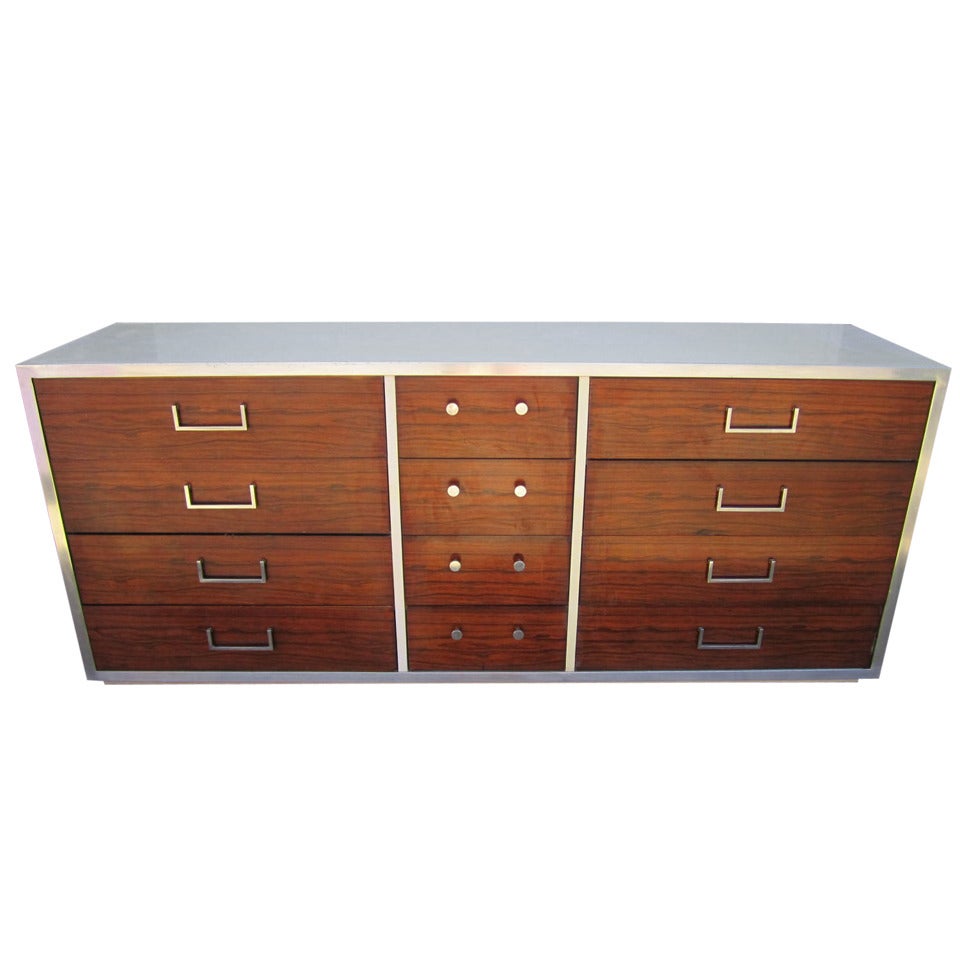 Handsome Milo Baughman Style Rosewood and Chrome Credenza Mid-century Modern