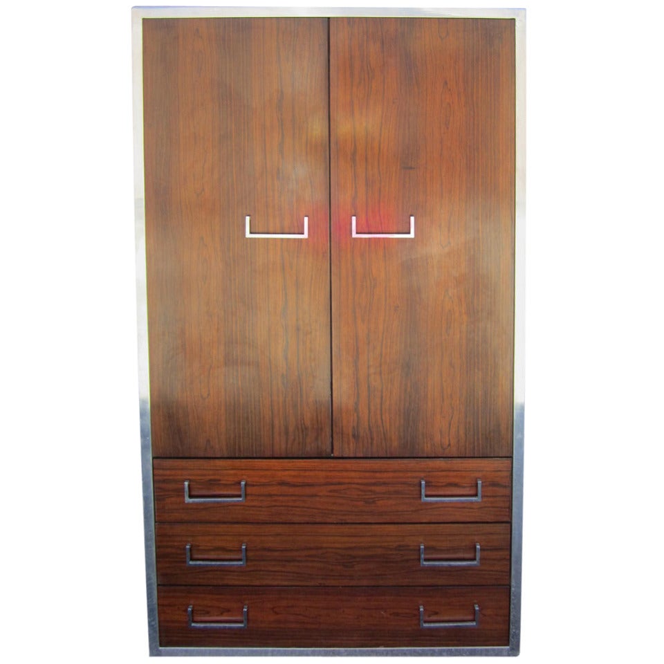 Handsome Milo Baughman Style Rosewood and Chrome Tall Dresser Mid-century Modern For Sale