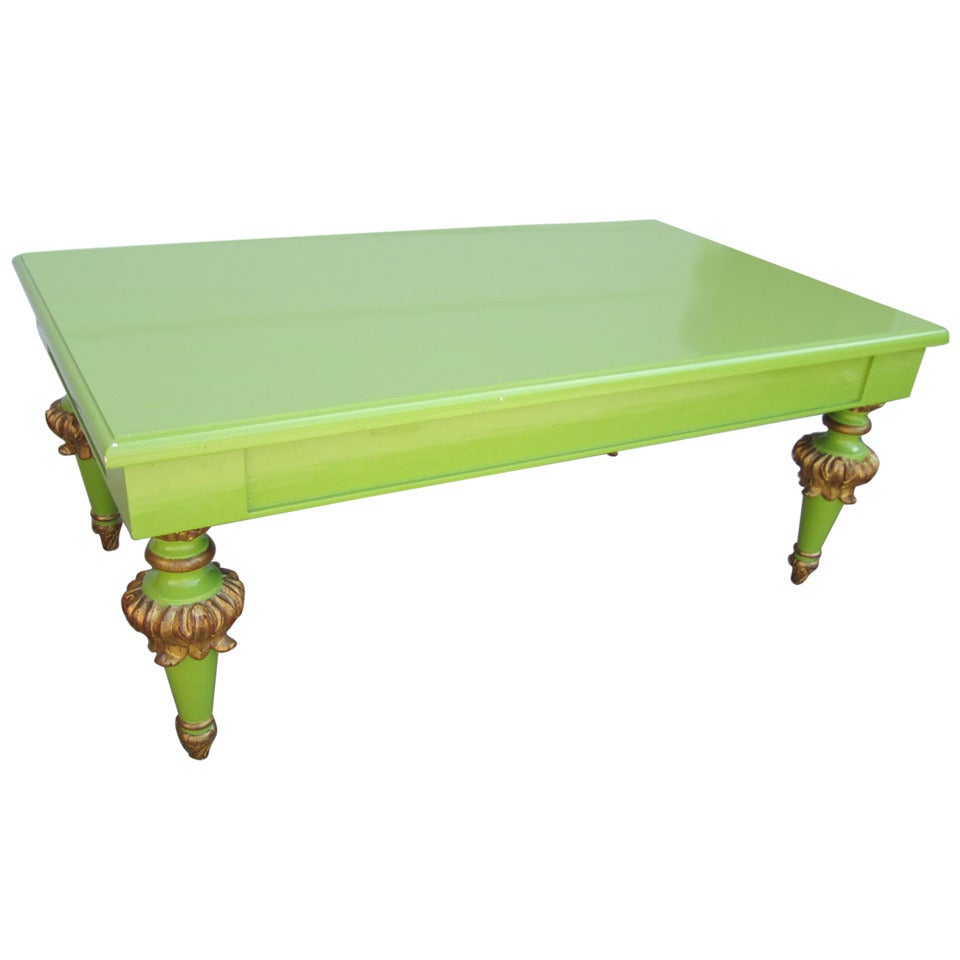 Outrageous Hollywood Regency Lacquered Lime Green and Gold Coffee Table