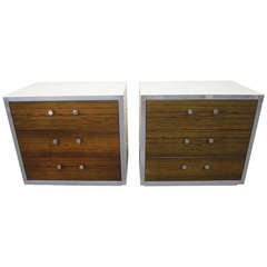 Pair Milo Baughman Style Rosewood and Chrome Night Stands Mid-century Modern