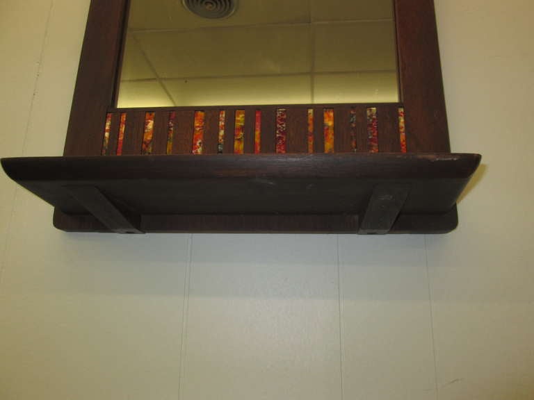 Walnut Stunning and Rare Harris Strong Tile Mirror with Shelf Mid-century Modern