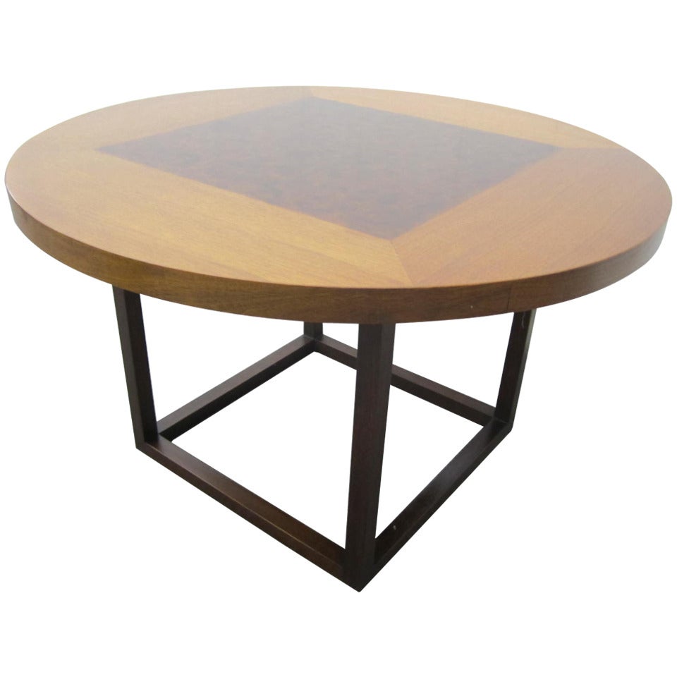 Mid-Century Modern Circular Rosewood and Walnut Side, End Table in Baker Style