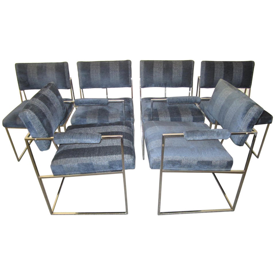 Outstanding Set of Six Milo Baughman Chrome Dining Chairs, Mid-Century Modern