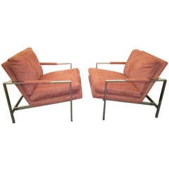 Stunning Pair of Milo Baughman Chrome Cube Chairs, Mid-Century Modern