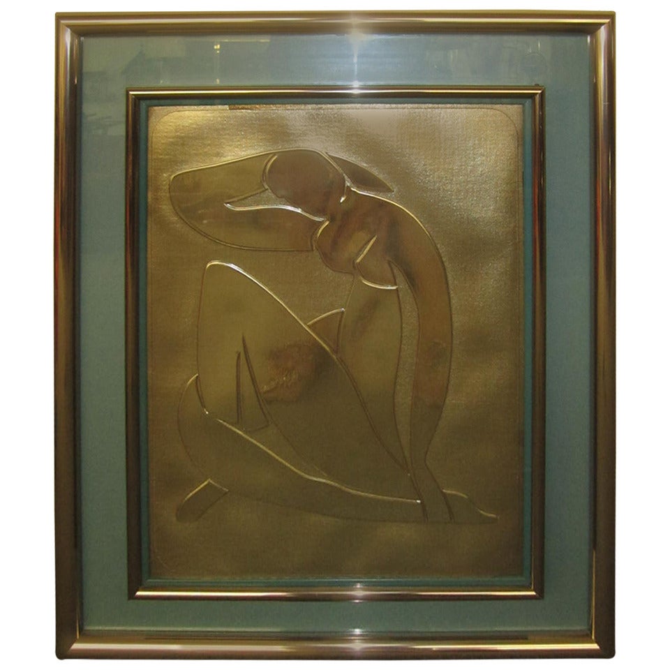 Lovely Matisse Inspired Metallic Gold Embossed Wall Hanging For Sale