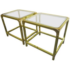 Fabulous Pair of circa 1970 Mastercraft Brass and Glass Tables Hollywood Regency