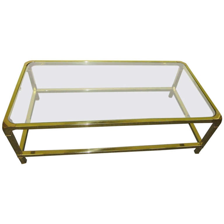 Brilliant Solid Brass Mastercraft Coffee Table Hollywood Regency Modern For Sale