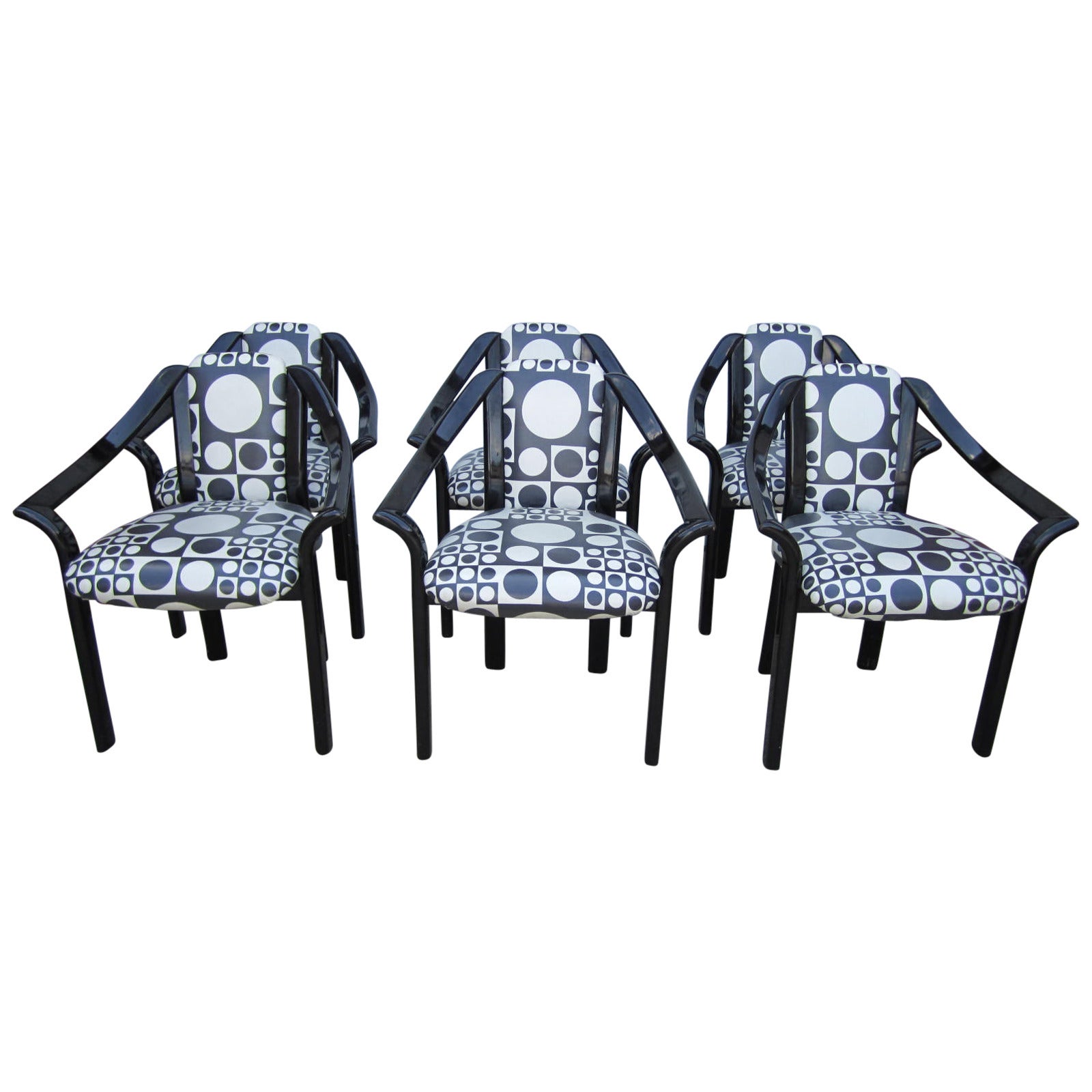 Fun Set of Six Panton Inspired Italian Black Lacquered Dining Chairs Mid-Century