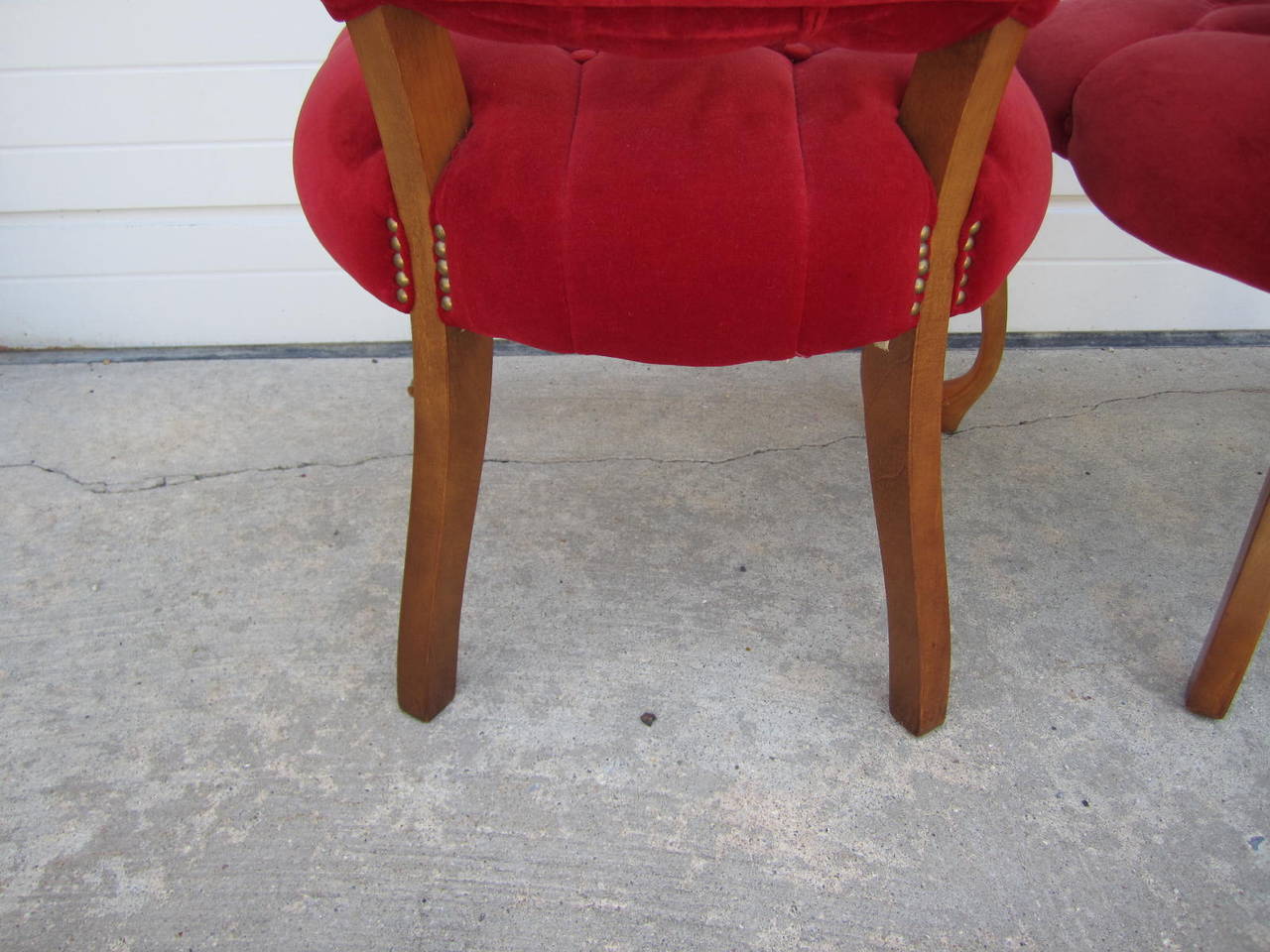 Maple Pretty Pair of Queen Anne Style Red Tufted Side Chairs Hollywood Regency For Sale