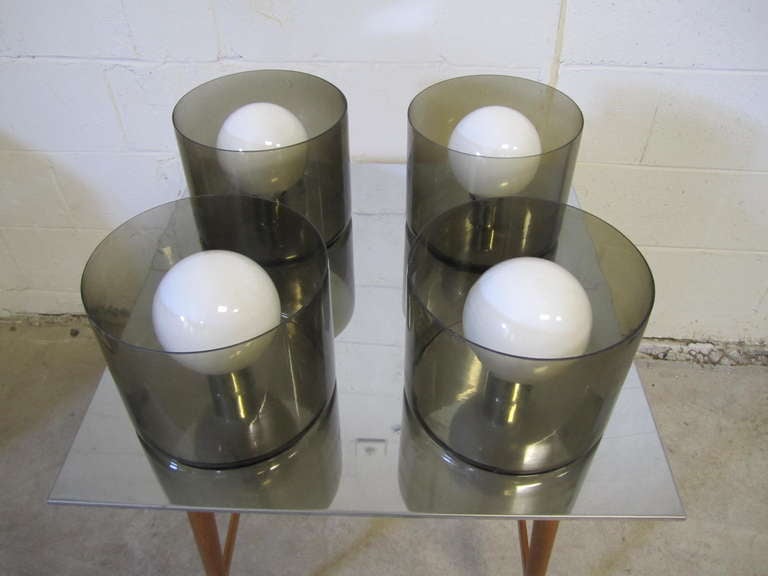 Large Scale Lightolier 4 Cylinder Chromed Flush Wall Ceiling Fixture