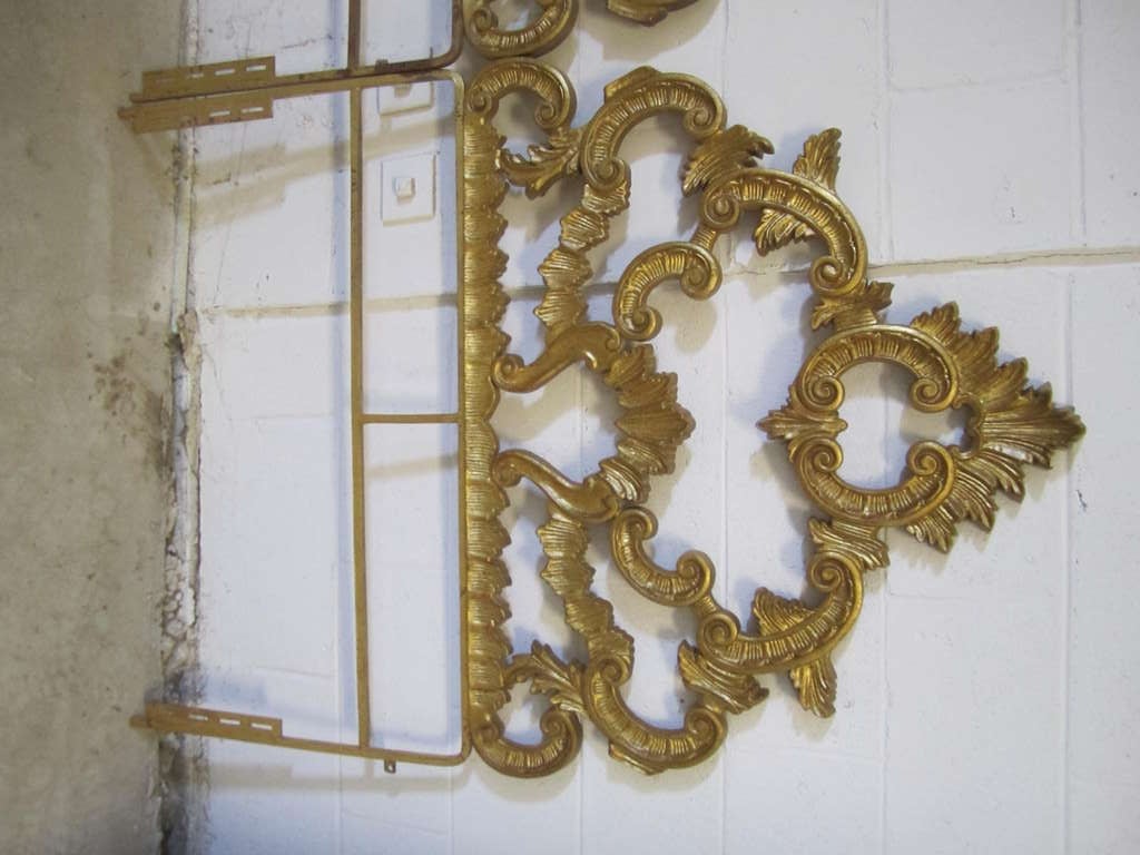 Amazing Pair of Gilded Gold Cast Iron Headboards Hollywood Regency