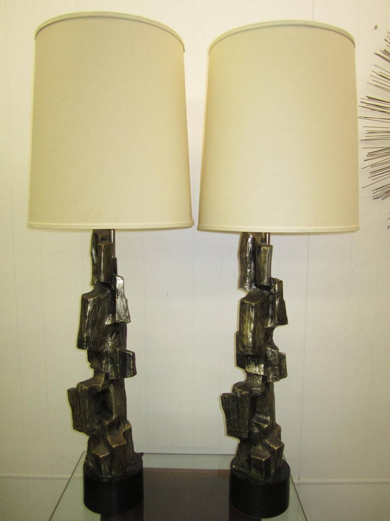 Outstanding Pair of Tall Brutalist Table Lamps by Laurel 4