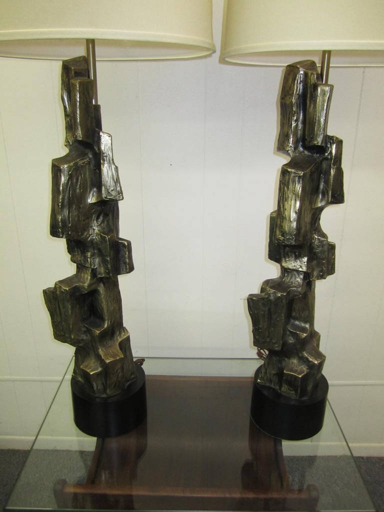 Outstanding Pair of Tall Brutalist Table Lamps by Laurel 3