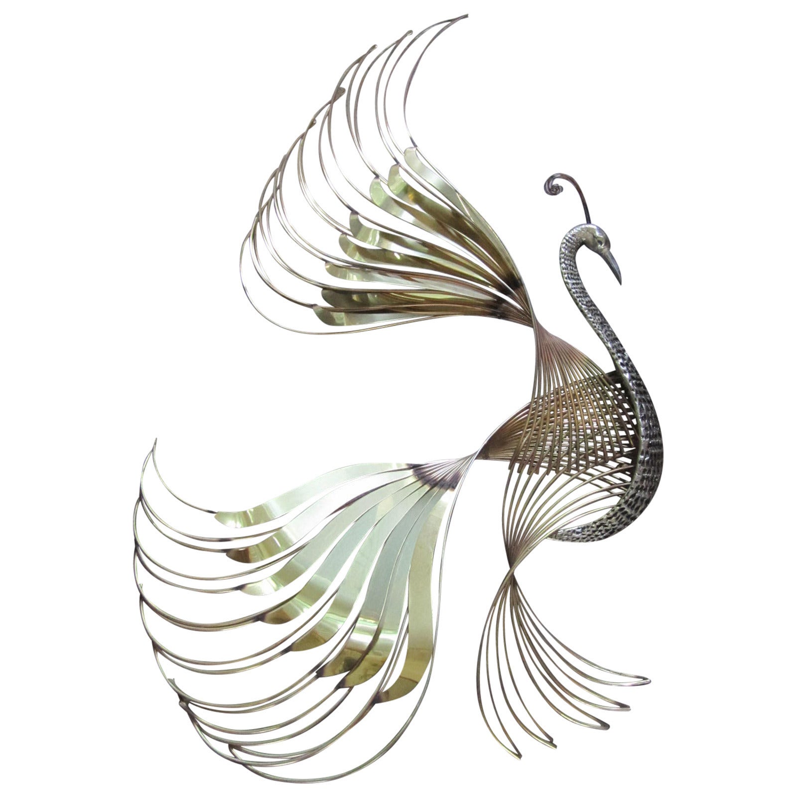 Curtis Jere Bird of Paradise Metal Brass Wall Sculpture, Mid-Century