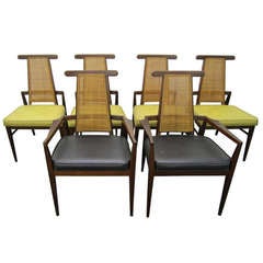 Set of 6 American Mid-century Modern Caned Back Dining Chairs