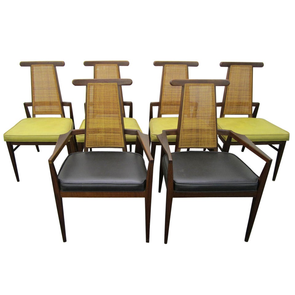 Set of 6 American Midcentury Modern Caned Back Dining Chairs at 1stDibs