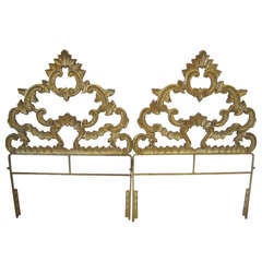 Amazing Pair of Gilded Gold Cast Iron Headboards Hollywood Regency