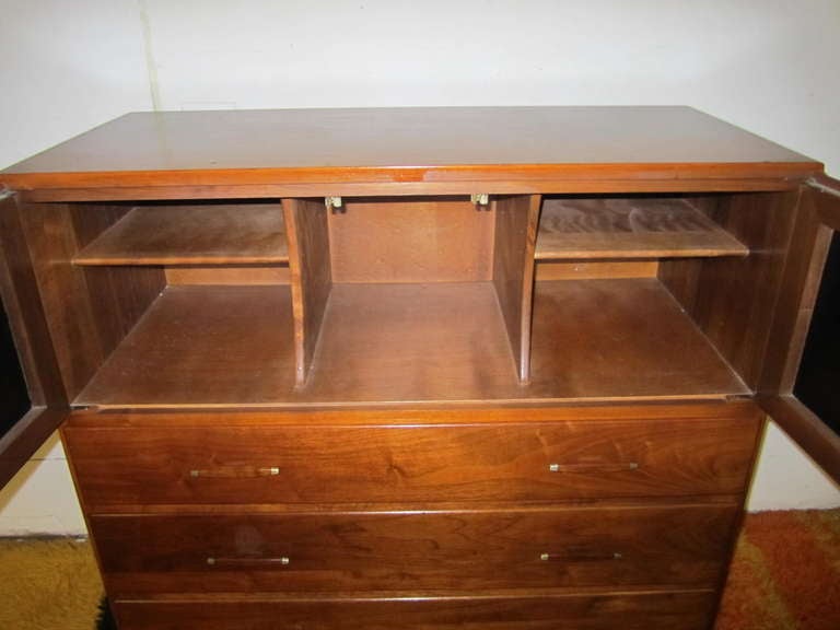 American Unusual Walnut Conant Ball Tall Dresser Caned Front Door Mid-century Modern