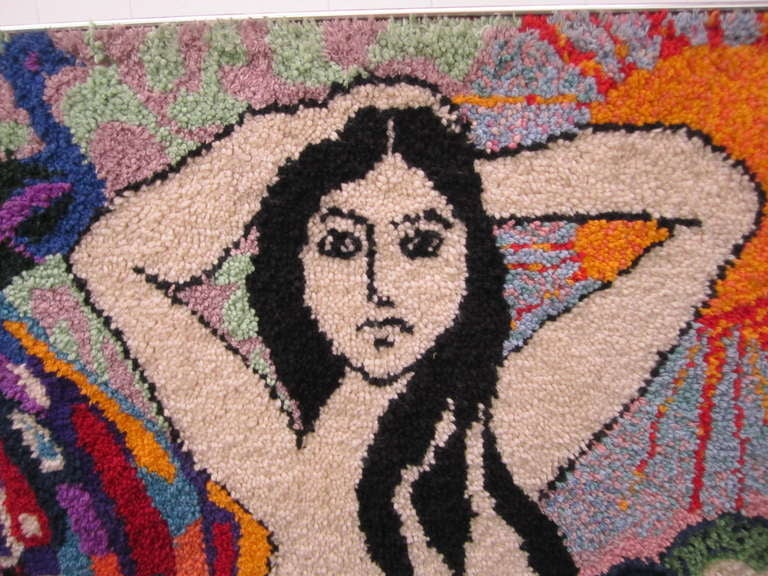 Milieu du XXe siècle Incroyable tapisserie murale psychédélique de nu psychédélique à grande échelle mi-siècle moderne en vente