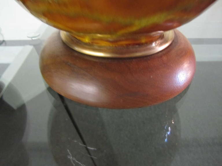Mid-20th Century Pair Ceramic Bulbous Gourd Shaped Drip Glaze Lamps Mid-century Danish Modern